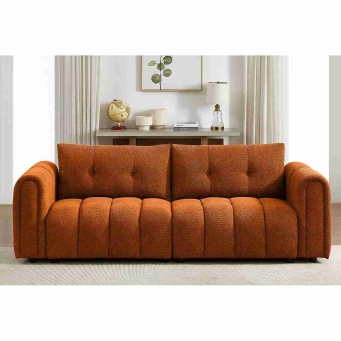 Orange three seater fabric sofa for living room