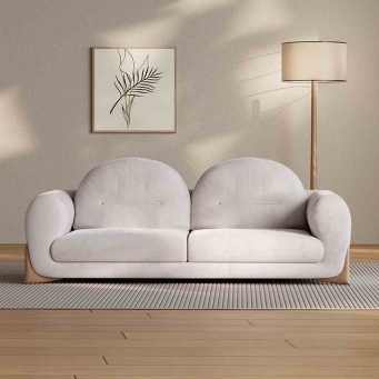 The Furnishery orange and cream French style 3 seater sofa for living room, office, hotel hall and bedroom
