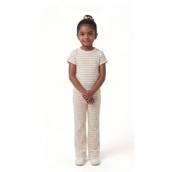 Girls striped ribbed cotton t shirt with matching flare pants set