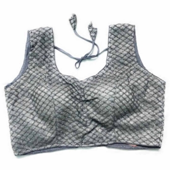 Silver round neck women's blouse for saree and ethnic wear