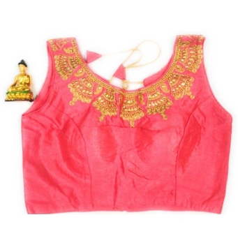 Royal blue boat neck multicolor blouse for women front view