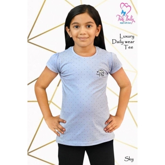 Sky blue girls cotton T-shirt front view