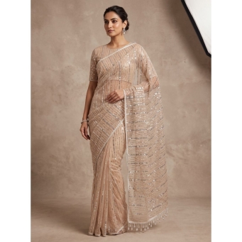 White soft net saree with heavy work blouse