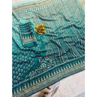 Blue fox georgette blouse with real mirror and hand work